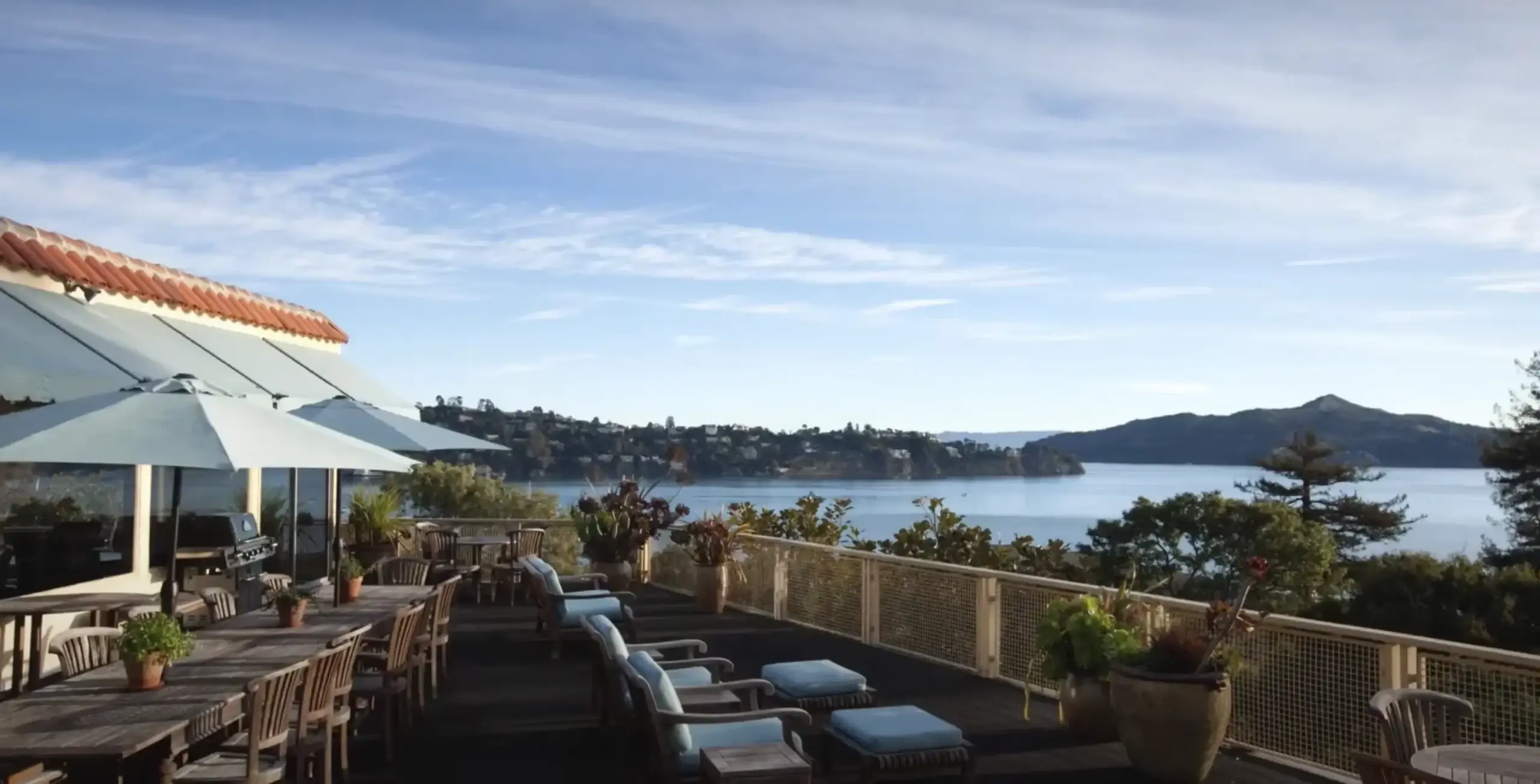 Terrace at Alta Mira overlooking Richardson Bay and the Tiburon hills in Sausalito