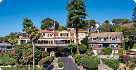Aerial view of the Alta Mira residence and gardens in Sausalito